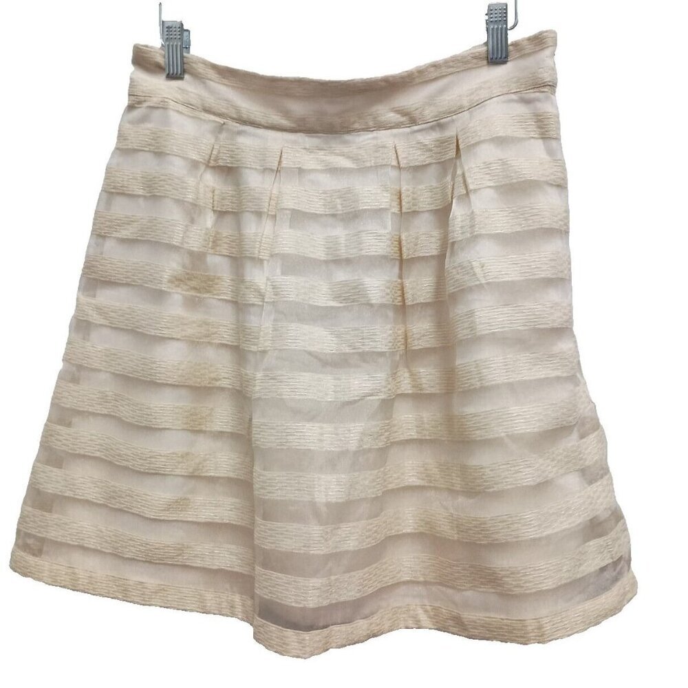 Ann Taylor Womens A-Line Mini Skirt Size 8 Cream‎ Striped Shimmery Side Zip NEW